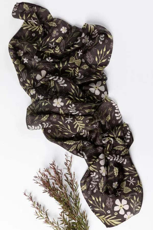 Australian Garden Silk Scarf Chocolate