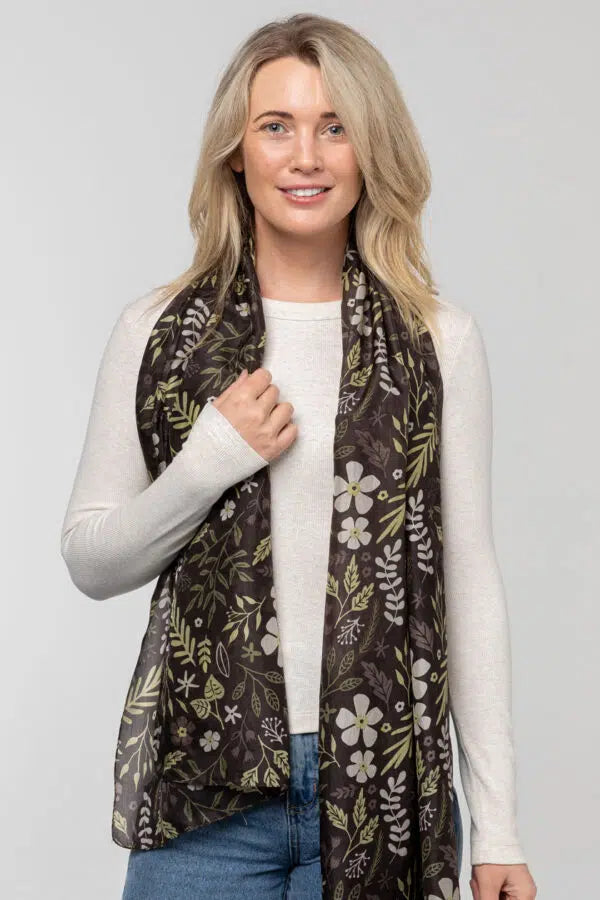 Australian Garden Silk Scarf Chocolate