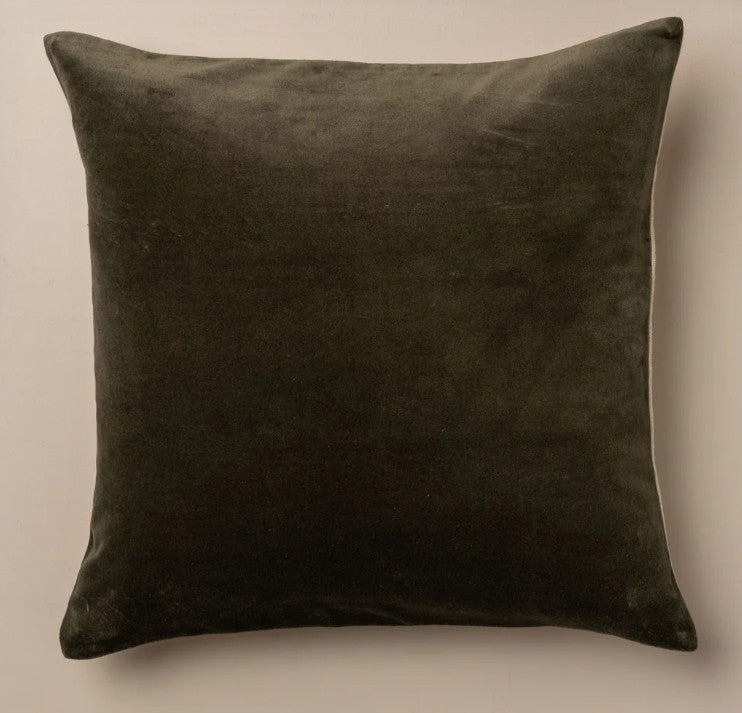 Linen/Velvet Cushion | Dark Olive Square