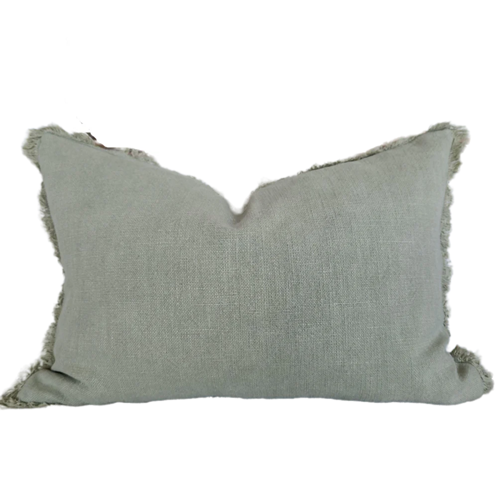 Champêtre Heavy Weight French Linen Cushion 40x90cm Lumbar - Sage Green