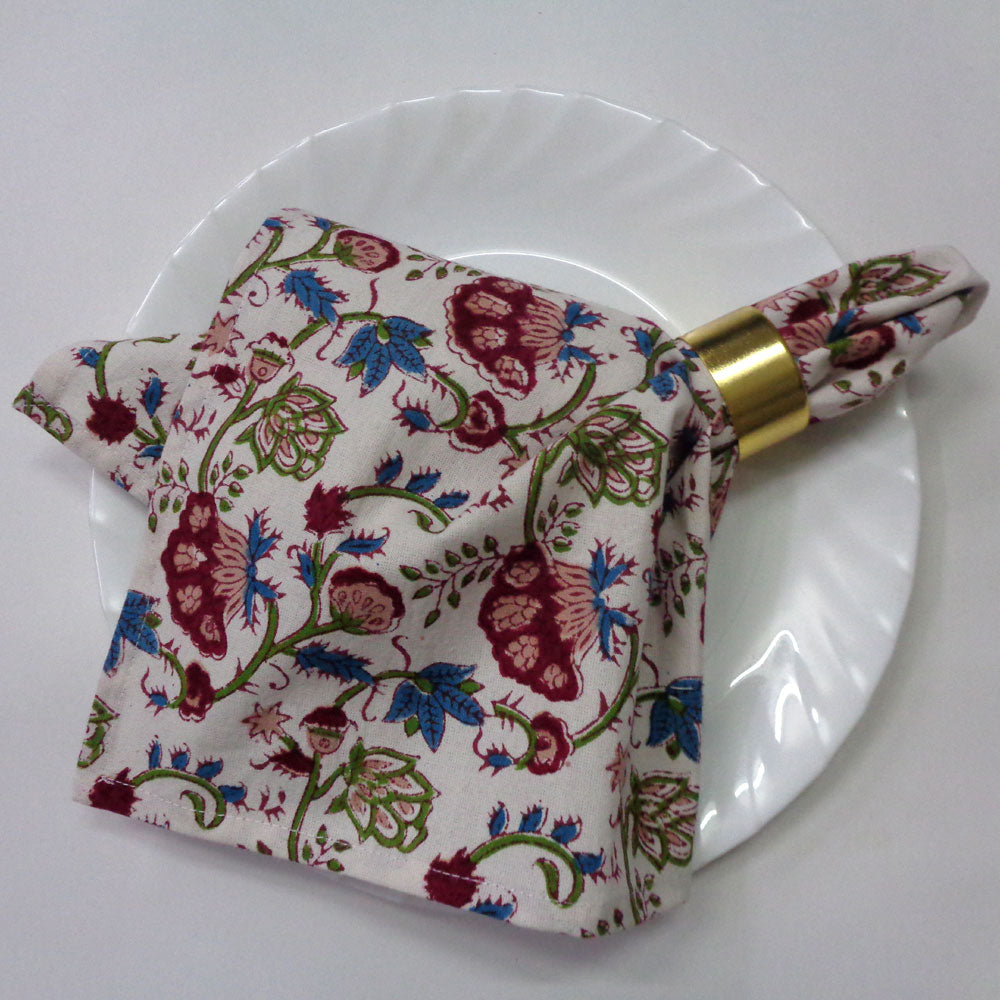 Hand Block Printed Cotton Napkin Genda Bale Set/4