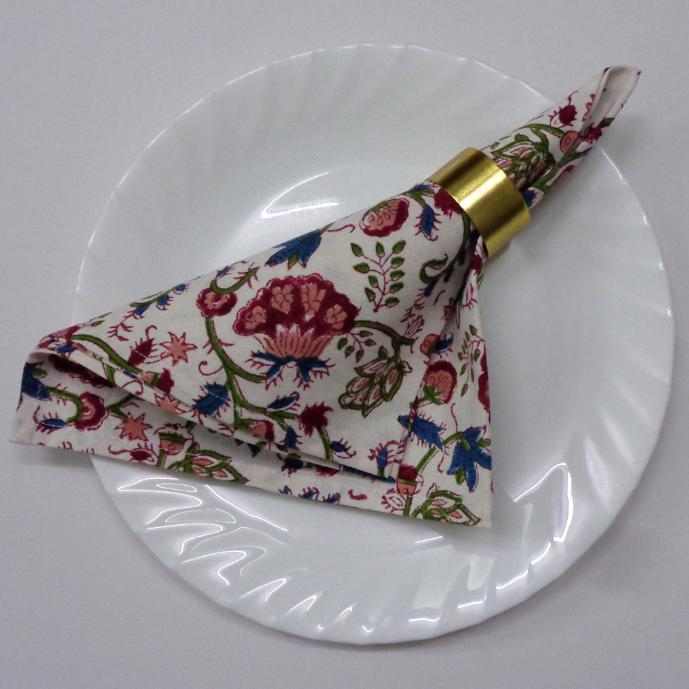 Hand Block Printed Cotton Napkin Genda Bale Set/4