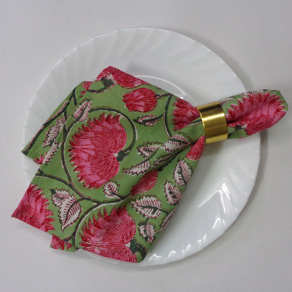 Block Printed Cotton Napkin Kamal Gulabi Set/4