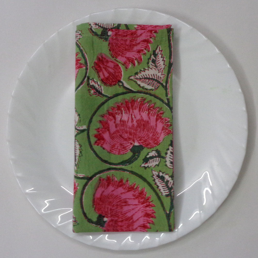 Block Printed Cotton Napkin Kamal Gulabi Set/4