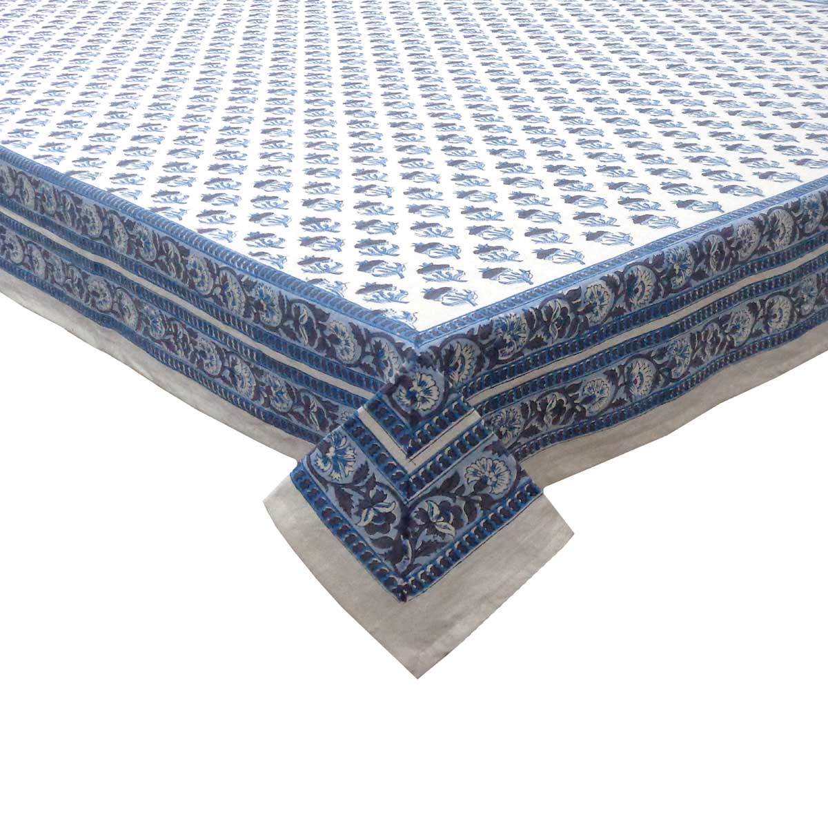 Block Print Tablecloth Marigold Teal 180x270cm