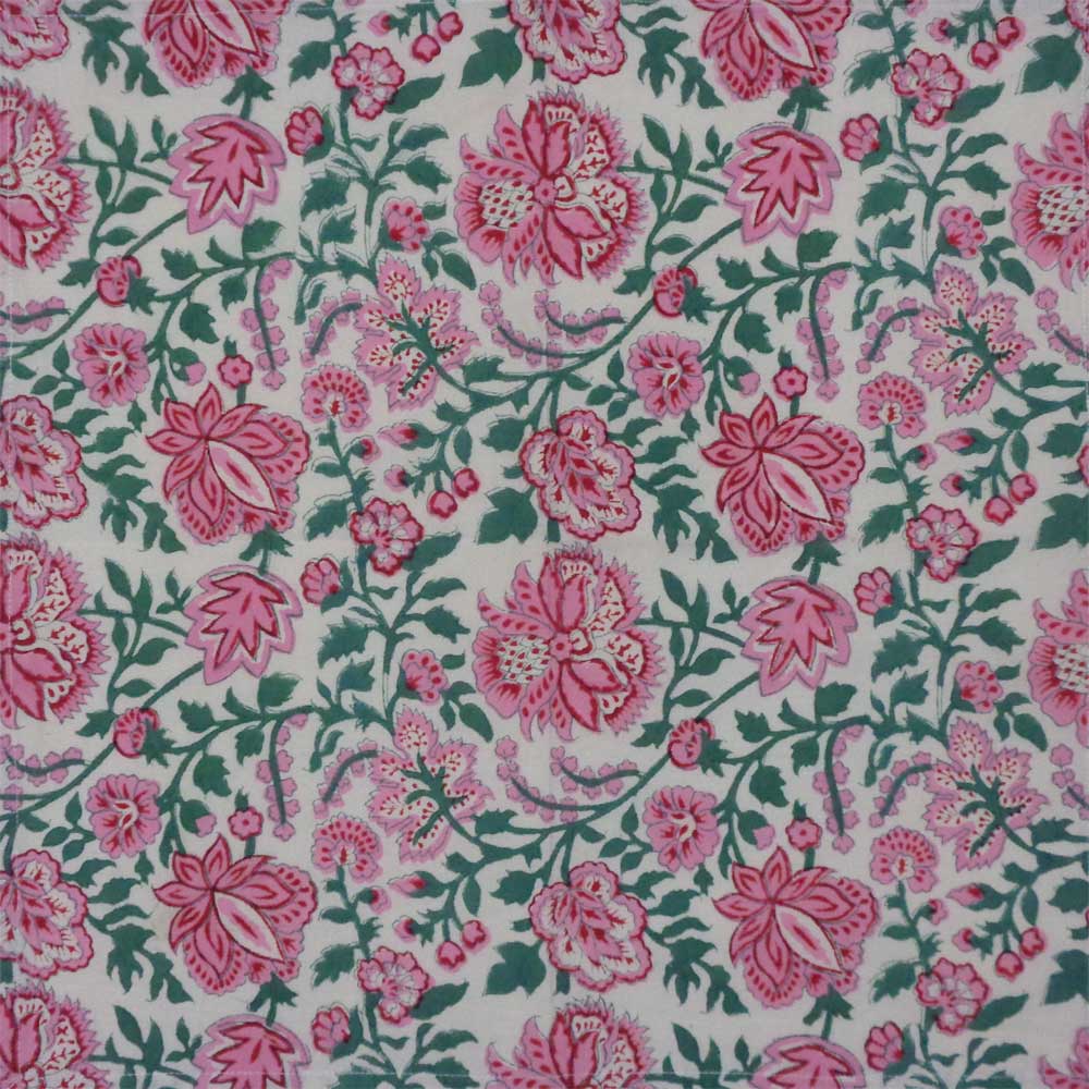 Block Printed Cotton Napkin Mohini Green Open Set/4