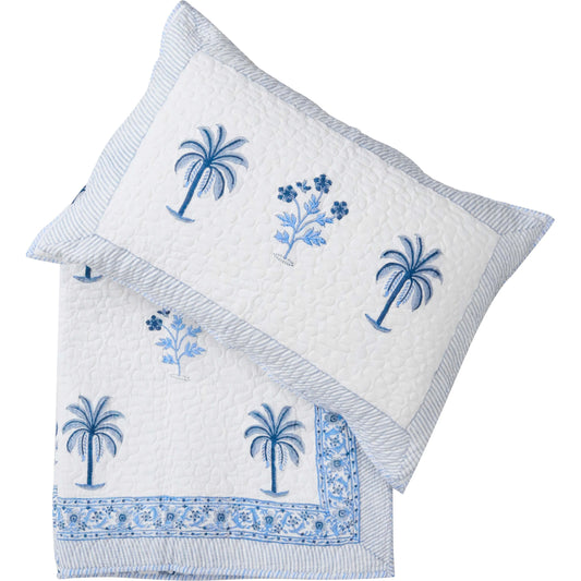 Bedspread Hand Block Printed Hampton Palm Queen/King