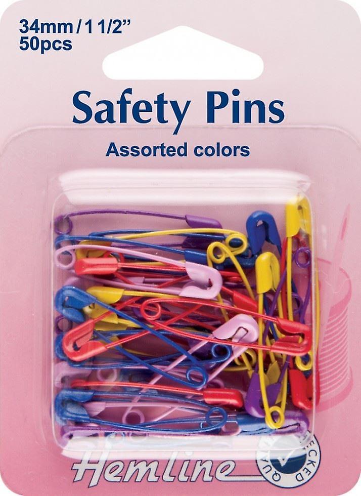 Hemline Safety Pins Assorted Colours - per pack of 50