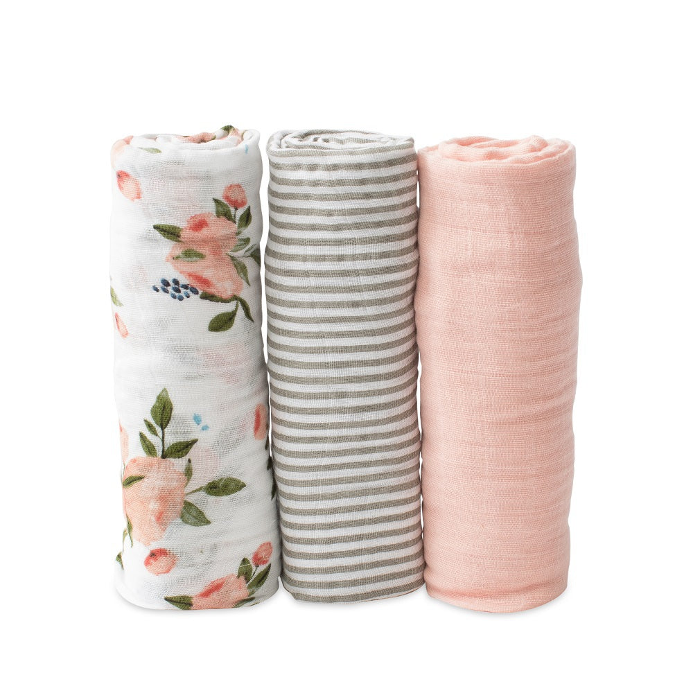 Swaddle Cotton Muslin Watercolour Roses 3pk