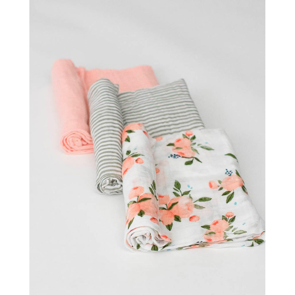 Swaddle Cotton Muslin Watercolour Roses 3pk