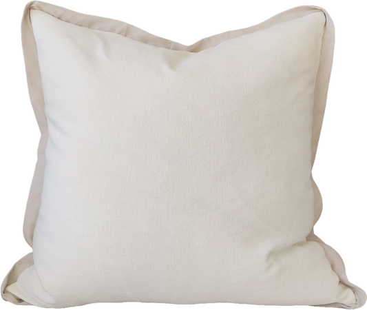 Reine Linen Cushion 55cm Square - White with Light Nude Border