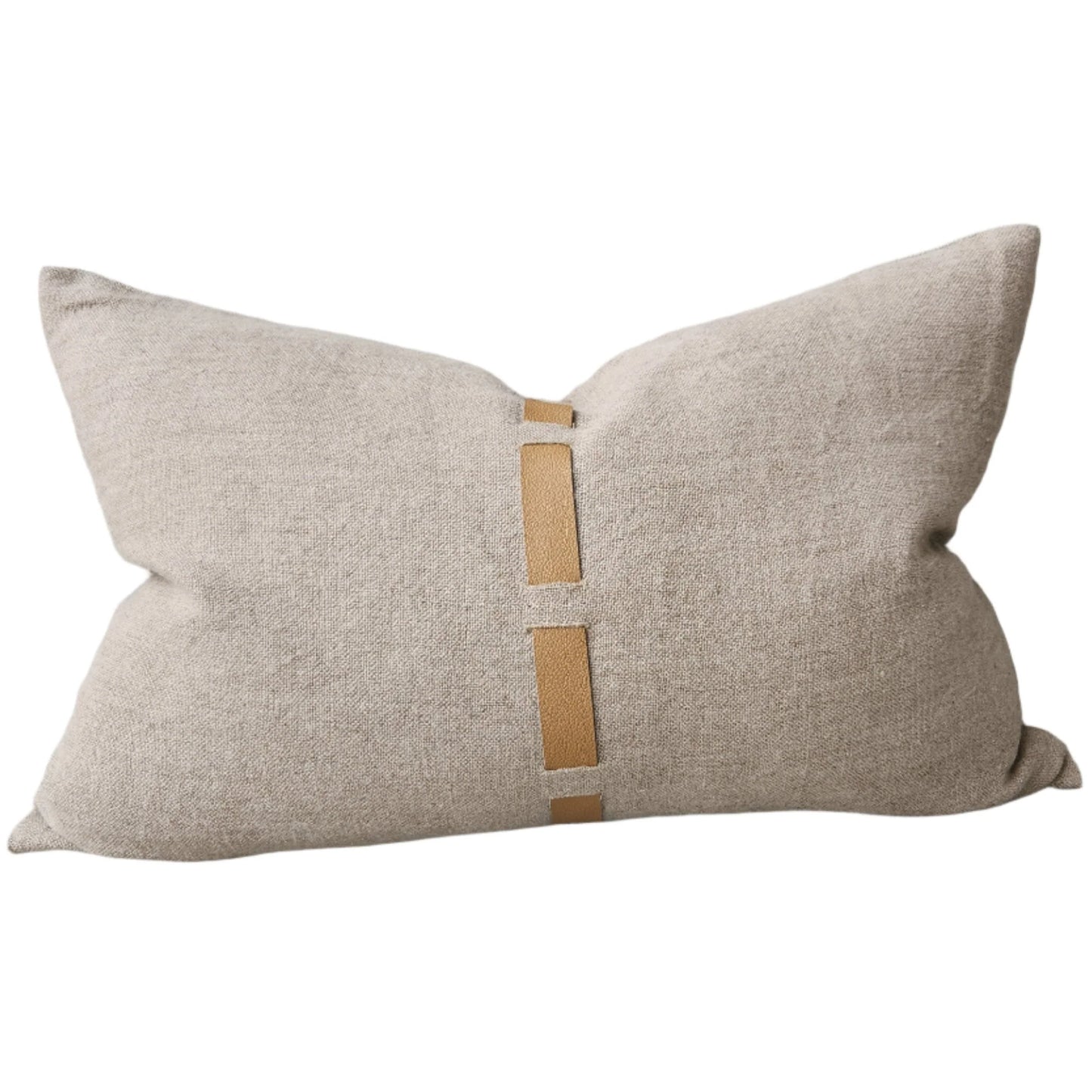 Florrie Linen Cushion 40x60cm Lumbar - Natural | Leather Strap