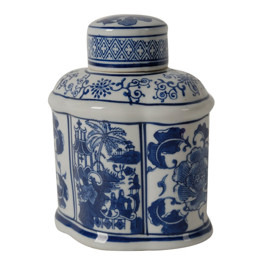 Blue & White Oval Chinoiserie Ginger Jar