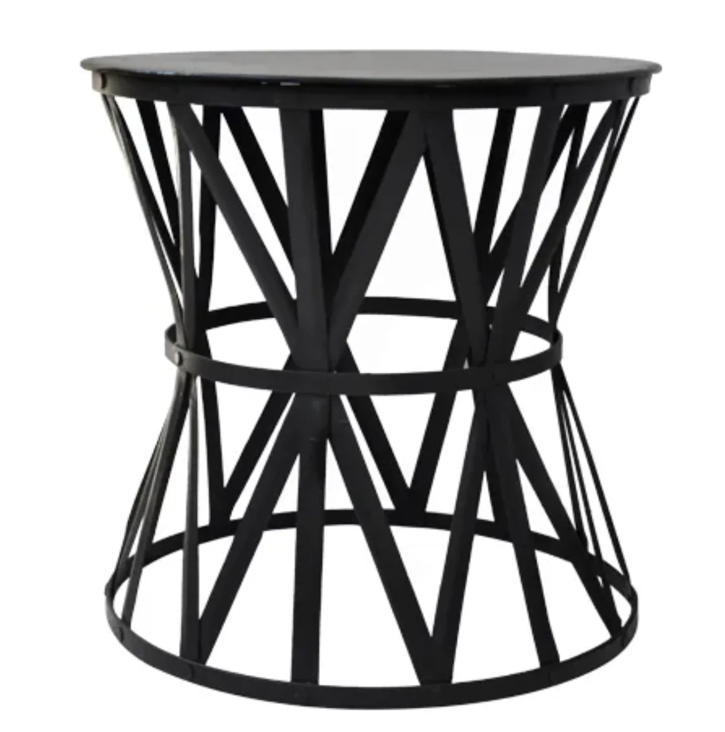 Black Iron Drum Side Table