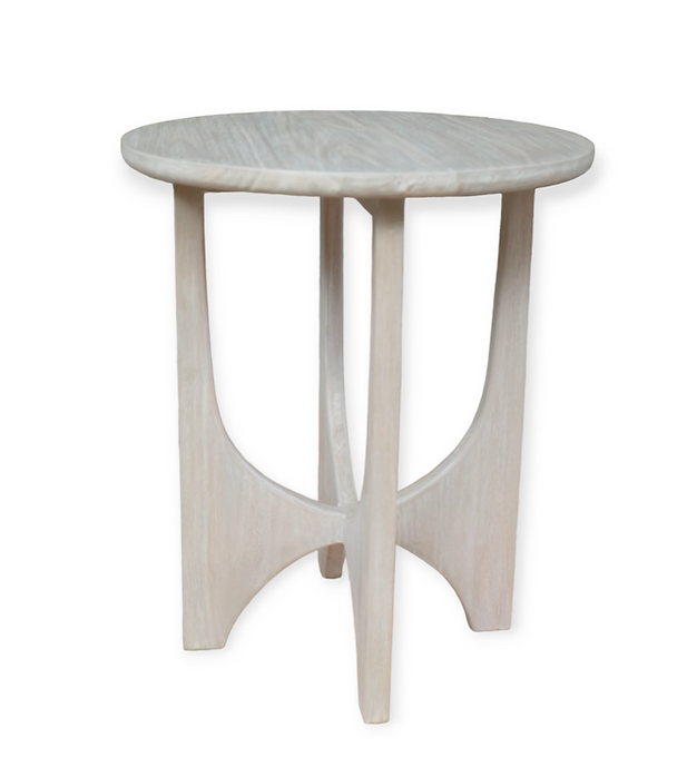 Cream Washed Round Timber Side Table