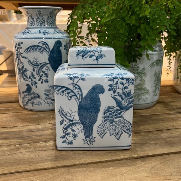 Avi Palm Ceramic Square Jar 40cm Blue