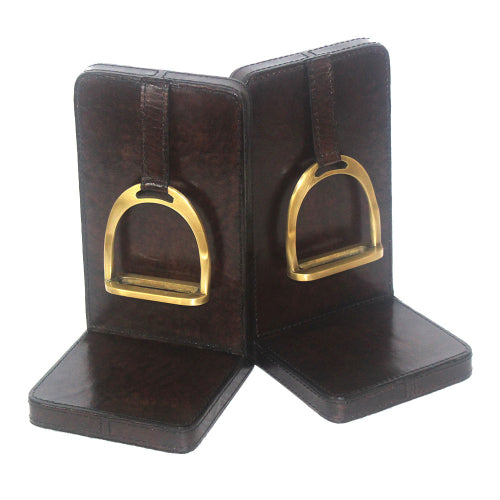 Leather Stirrups Bookends LRG Dark brown