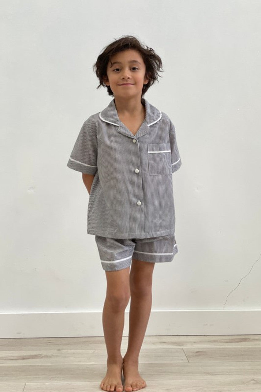 Grey Pin Stripe Child's Short PJ Set