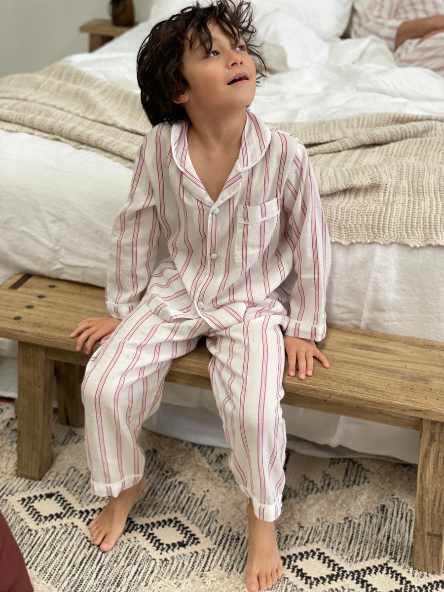 Cameron Red Stripes Boy's Long PJ Set