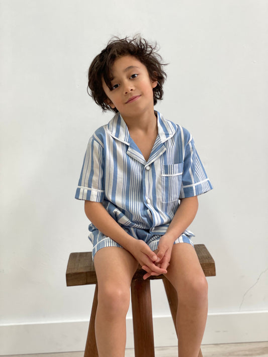 Cameron Blue Stripes Boy's Summer PJ Set