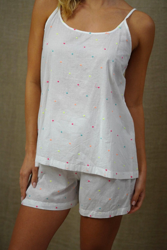 Lulu Coloured Dots Embroidered Short PJ Set (Ladies)