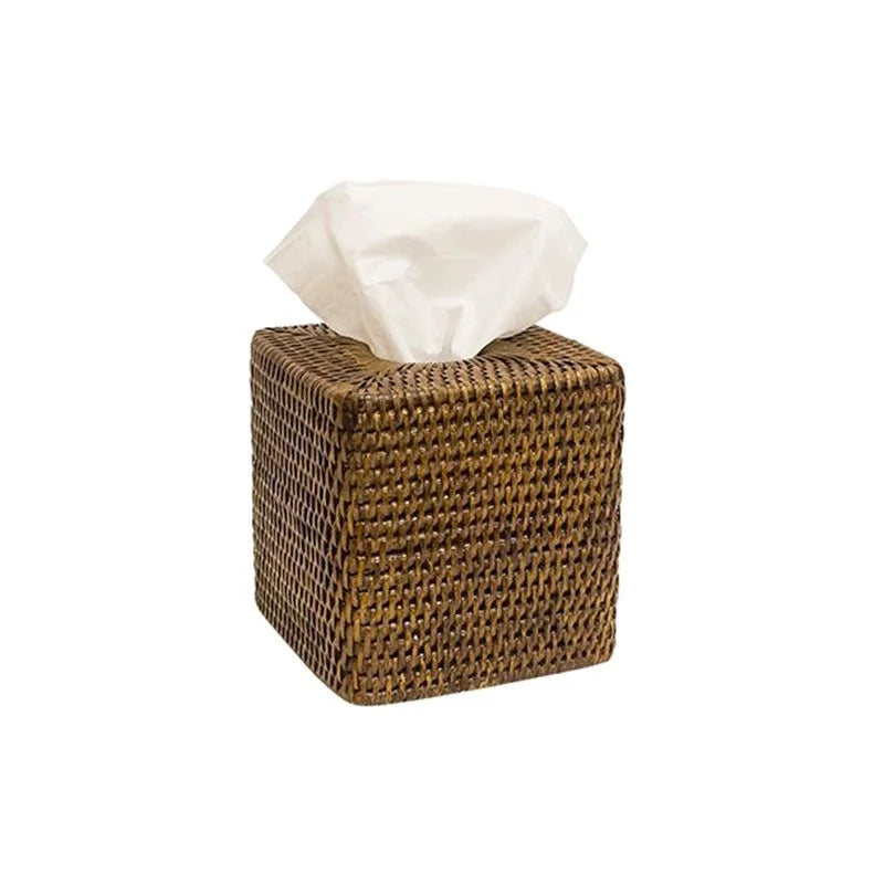 Rattan Square Tissue Box Tobacco