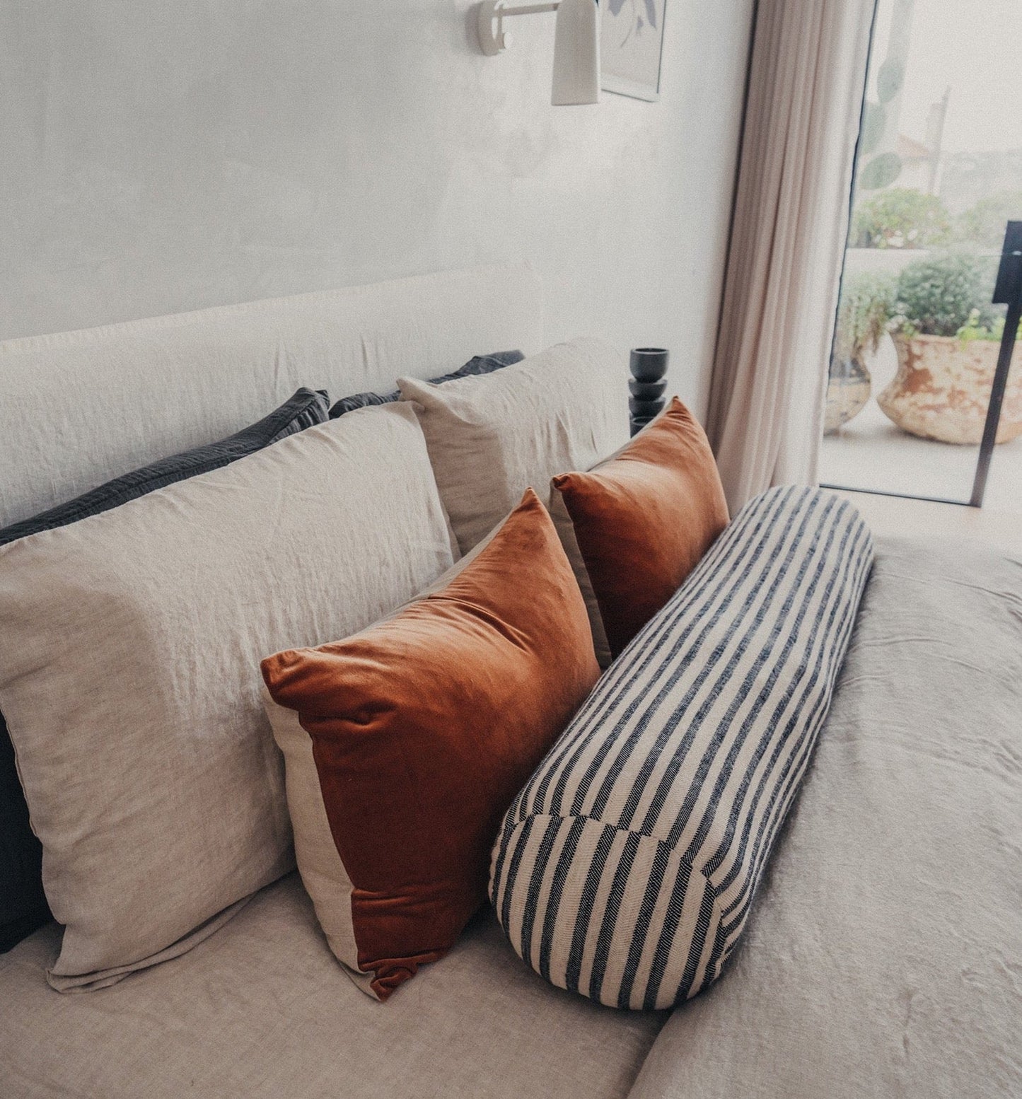 Linen/Velvet Cushion |Terracotta Lumbar 40x60cm