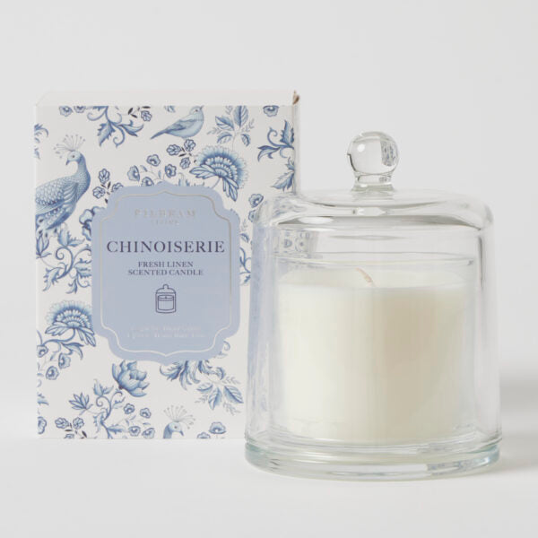 Chinoiserie Glass Cloche Scented Candle - French Linen