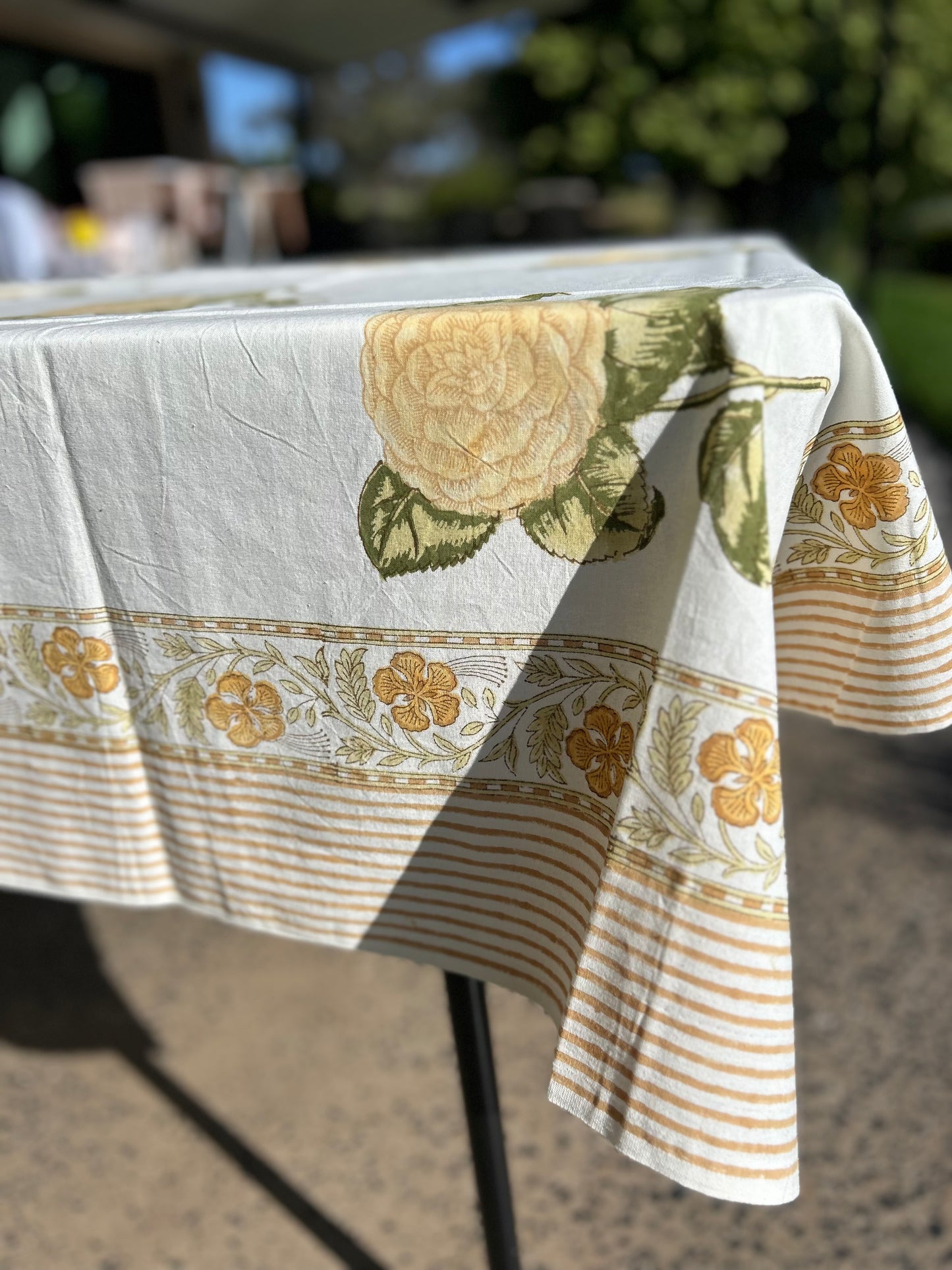 Rosie Block Printed Table Cloth 150 x 220cm