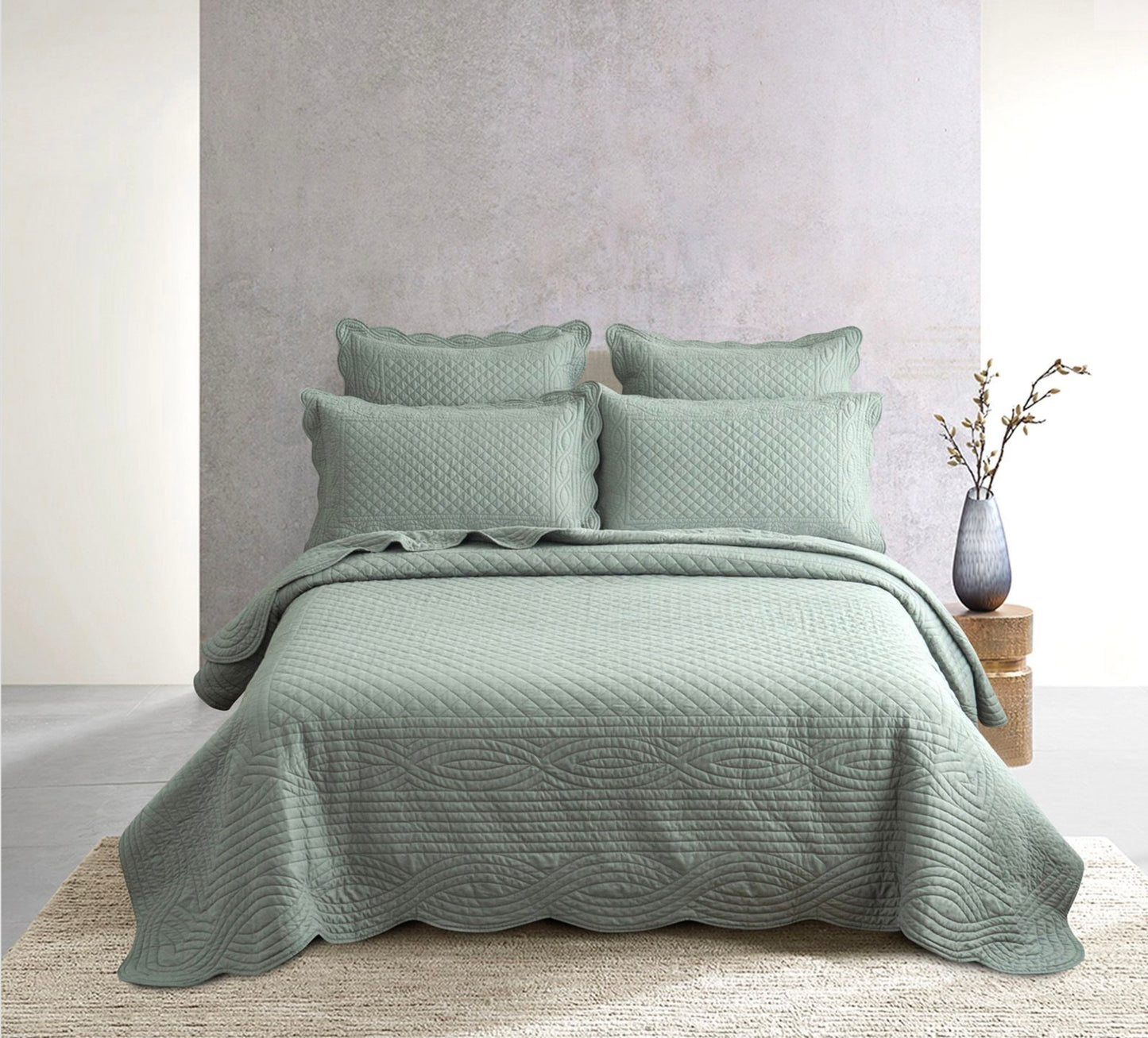 Bedspread Set Scallop Design King - Queen