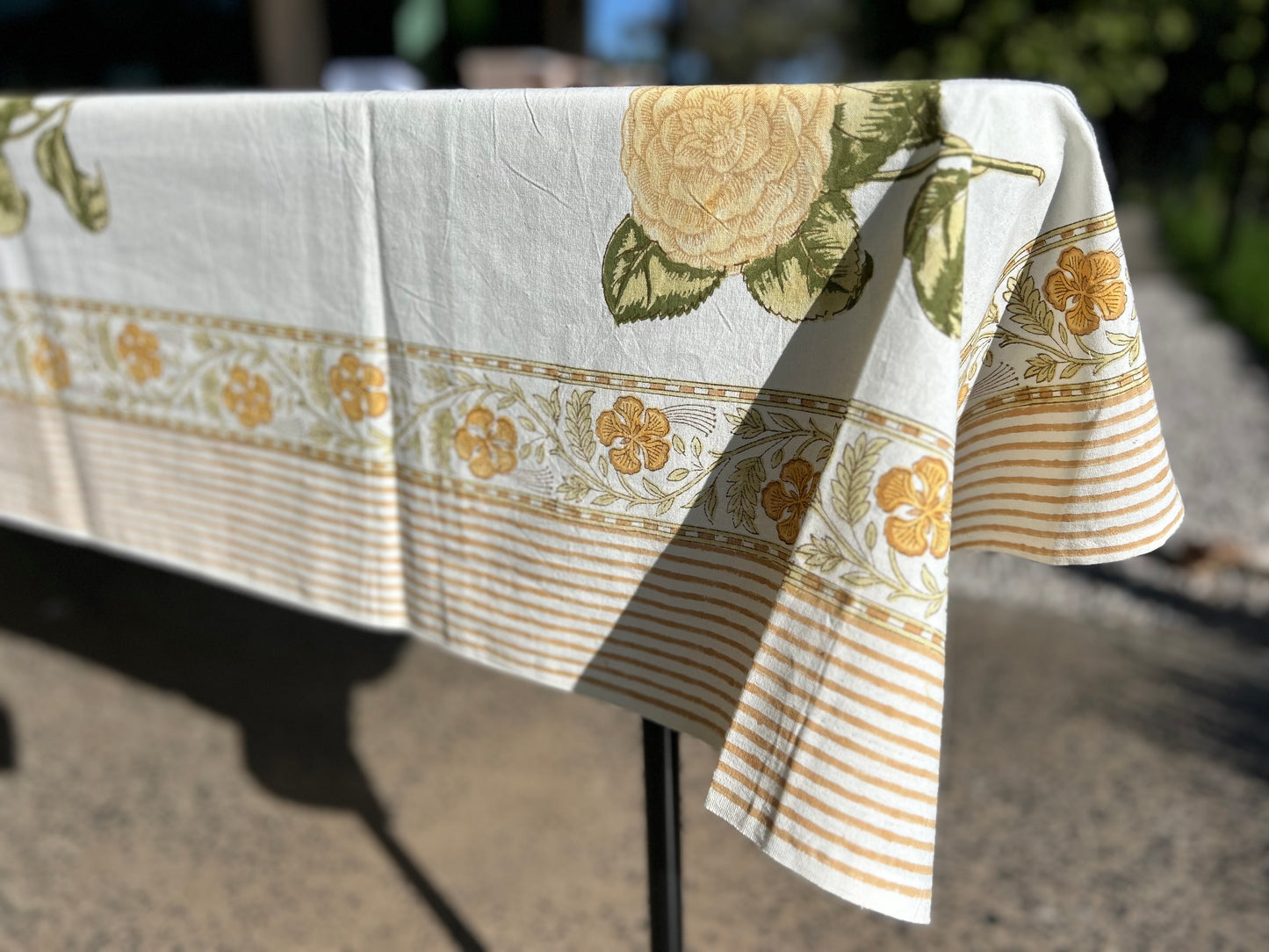 Rosie Block Printed Table Cloth 150 x 220cm