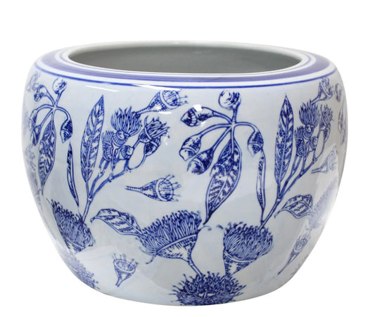 Planter Flowering Gum - Blue & White Ceramic