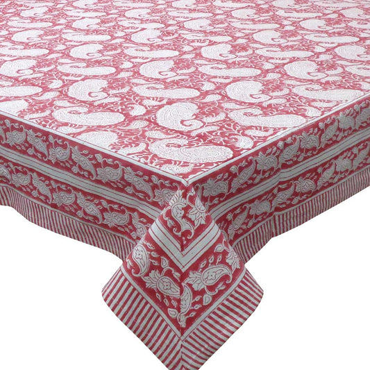 Block Print Tablecloth Ambi 180x340cm Raspberry