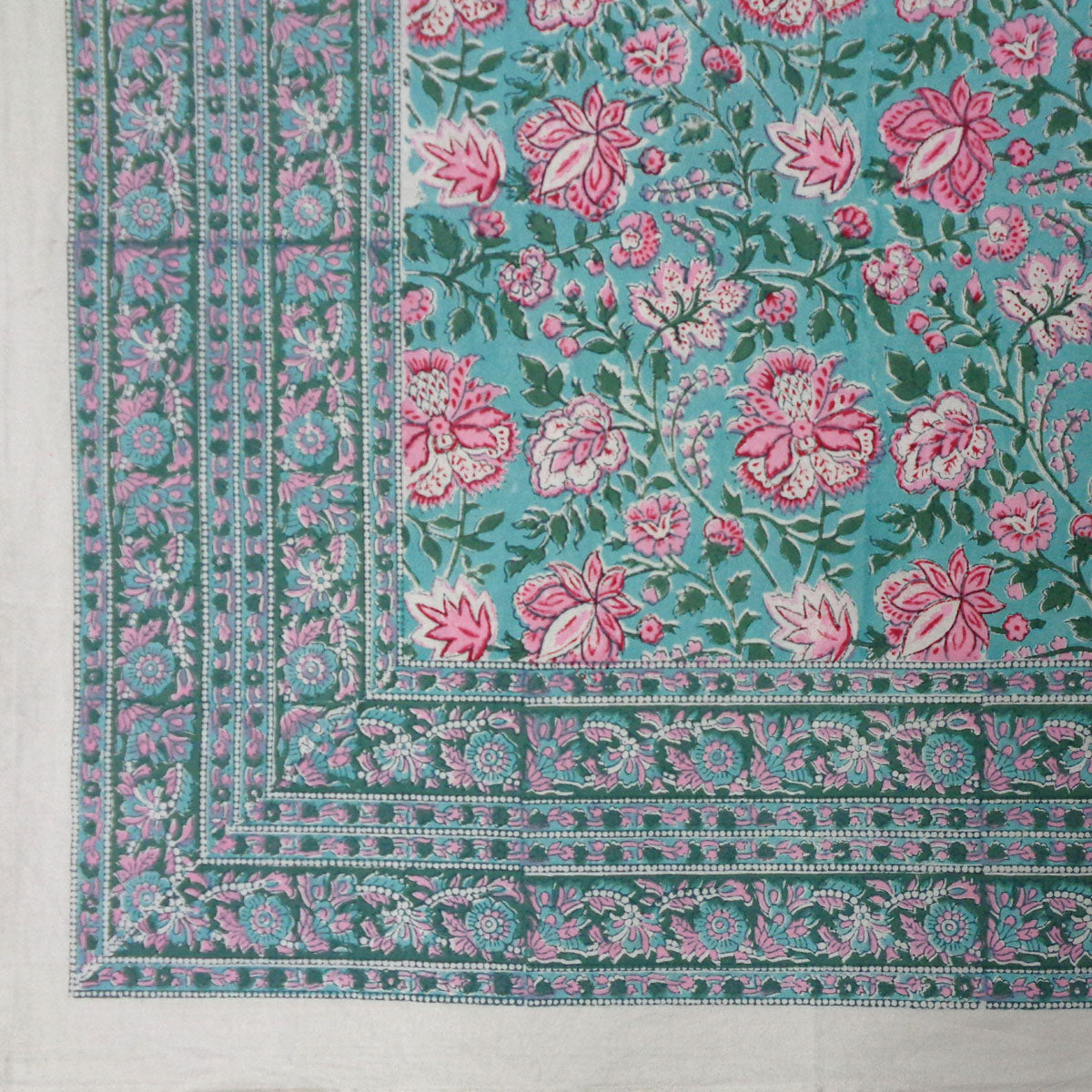 Block Print Tablecloth Mohini 180x340cm Pink & Green