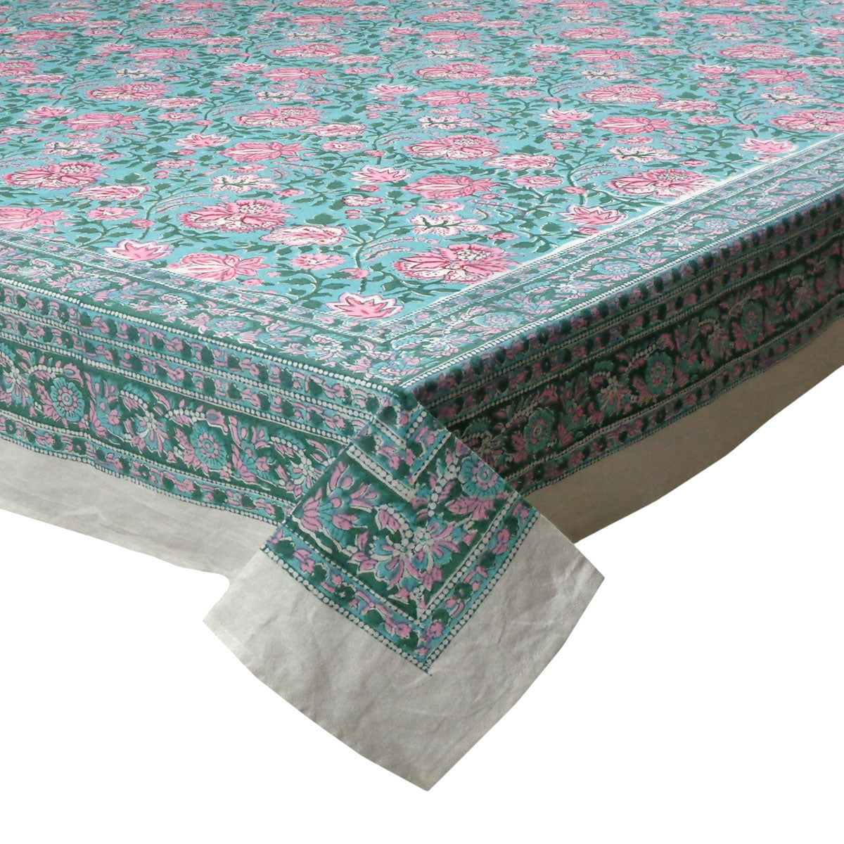 Block Print Tablecloth Mohini 180x340cm Pink & Green