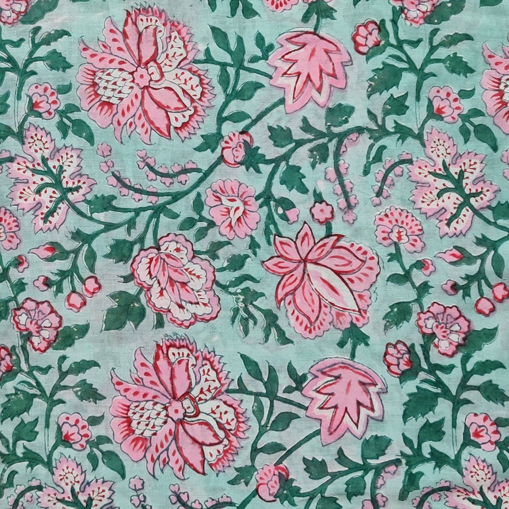 Block Print Tablecloth Mohini 180x340cm Pink & Green