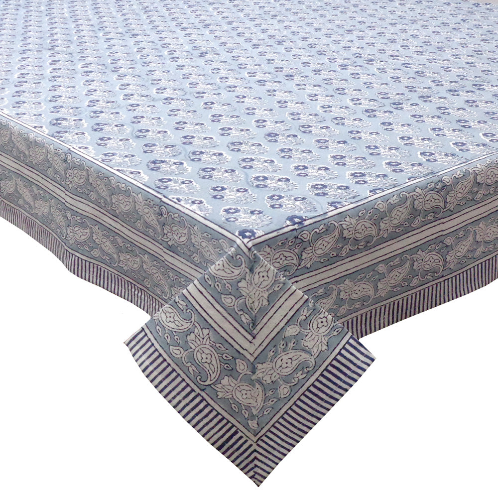 Block Print Tablecloth Boota 180x270cm Blue Grey