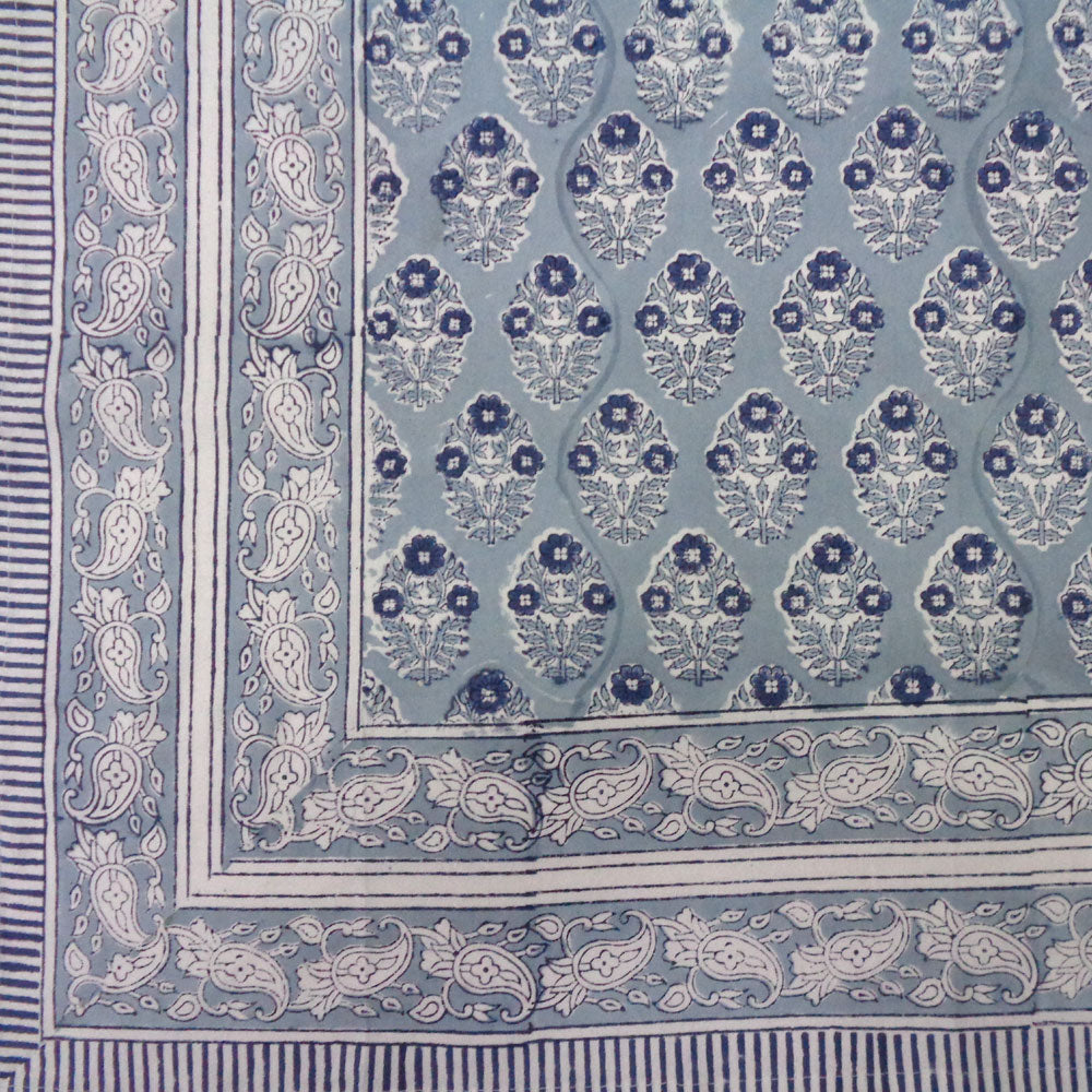 Block Print Tablecloth 180x340cm Starlight Blue Grey