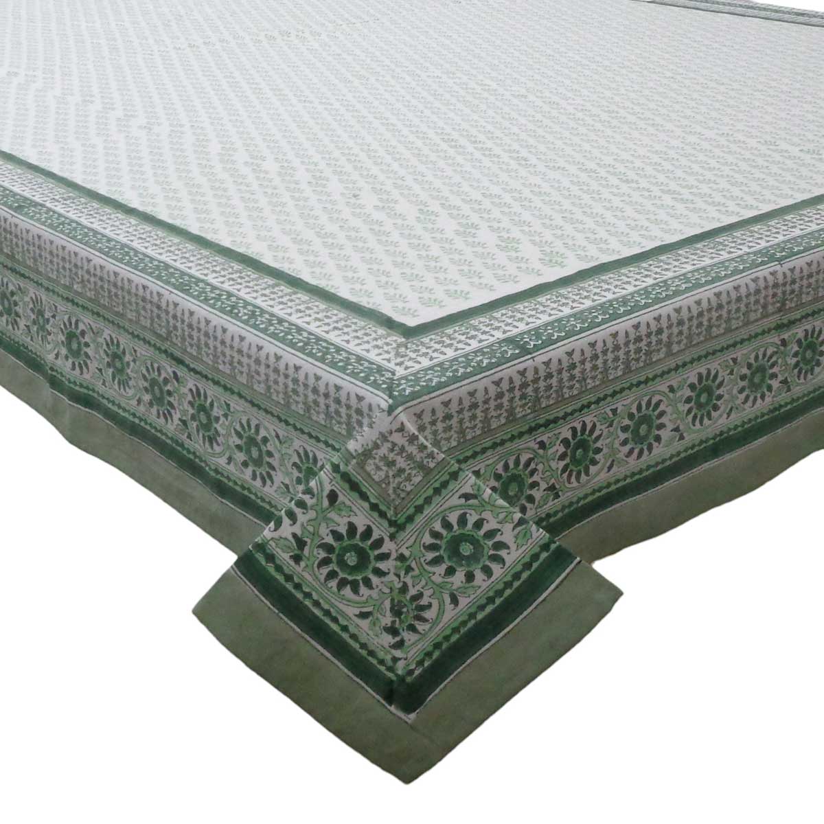 Block Print Tablecloth Neem 180x270cm Green