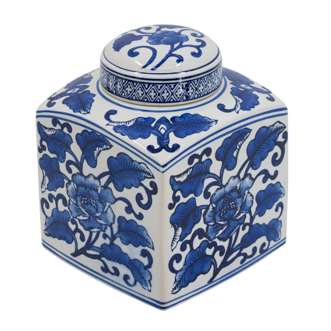 Blue & White Square Ginger Jar