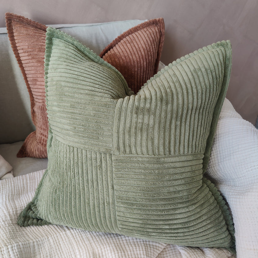 WALES Corduroy Cushion 55cm Square - Sage Green