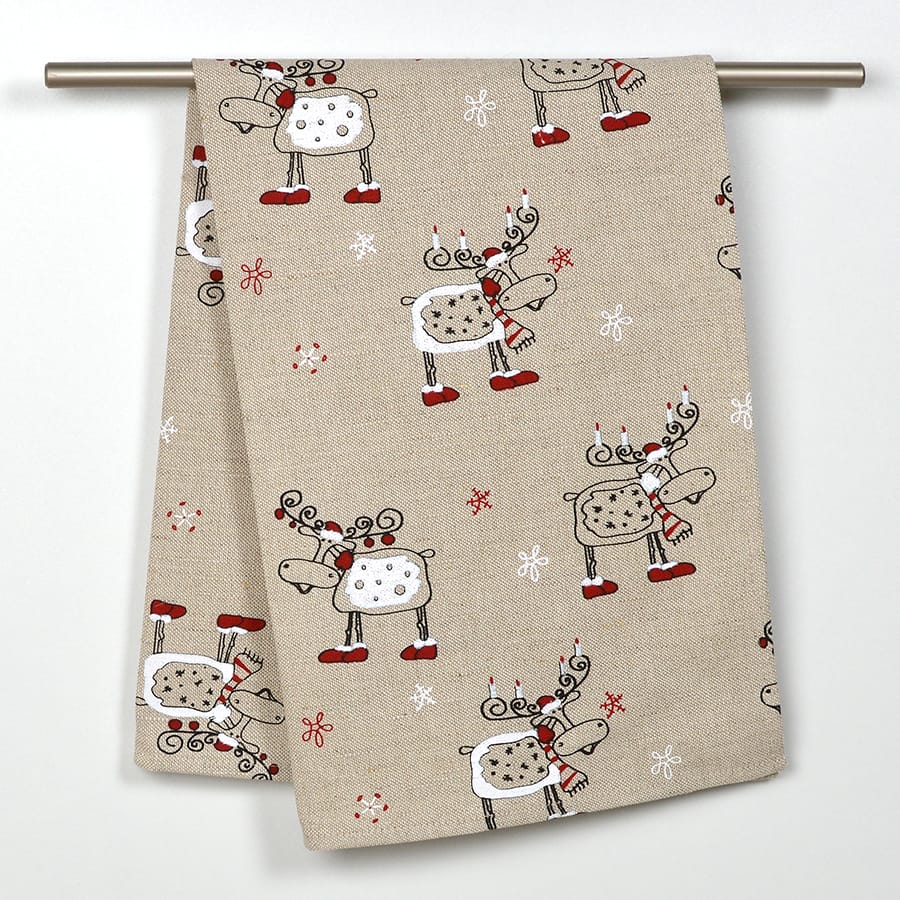 Christmas Reindeer with Candles Tea Towel