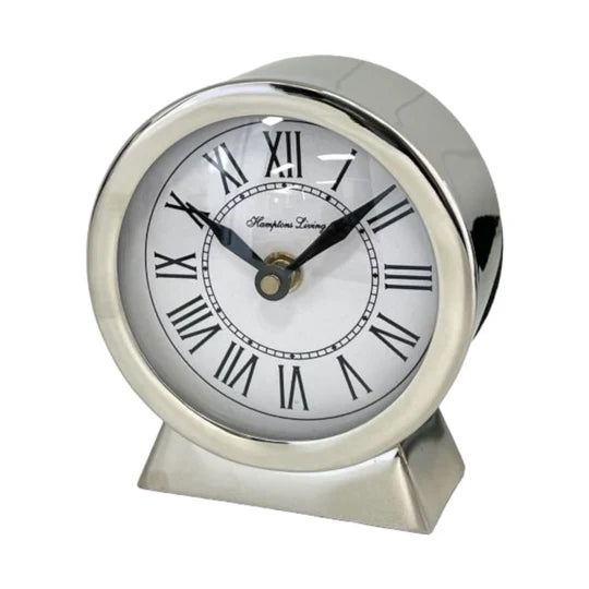 Silver Hamptons Round Clock with Wedge Base