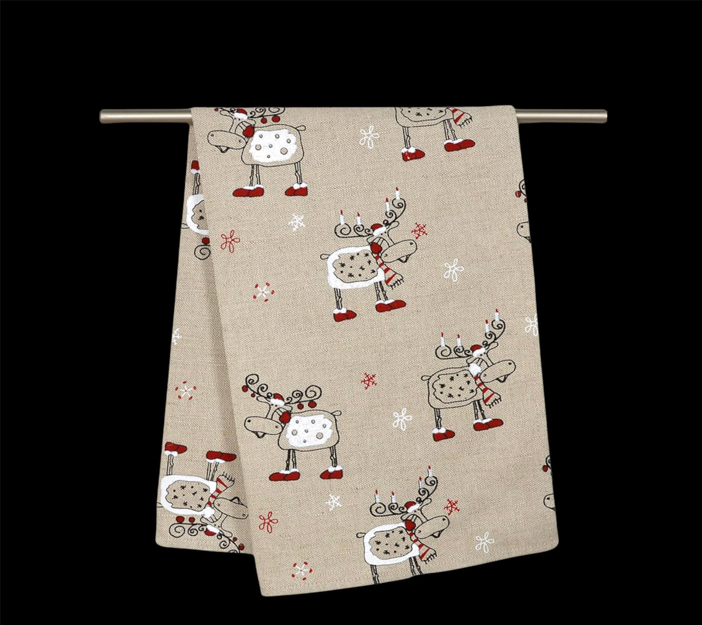 Christmas Reindeer with Candles Tea Towel