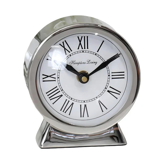 Silver Hamptons Round Clock with Wedge Base