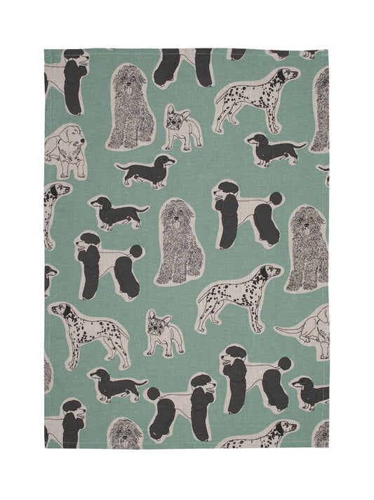 Woof Tea Towel Set of 2 Aqua Storm