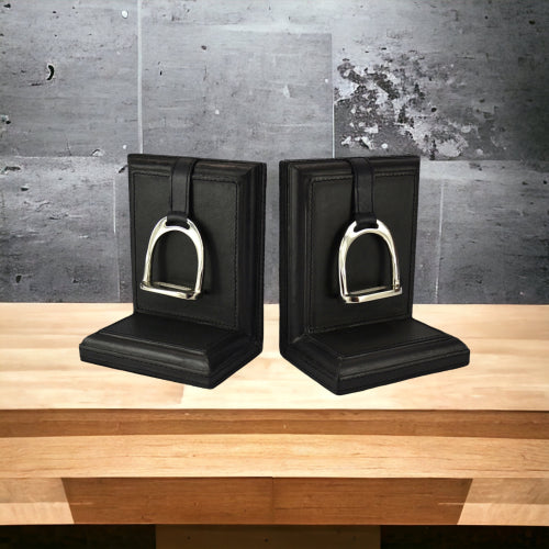 Leather Stirups Bookends SML Black