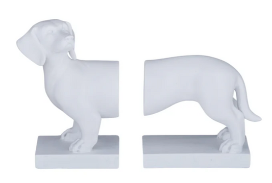 Daschund Bookends White