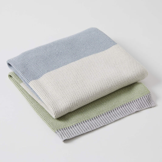 SPECTACULAR BLOCK STRIPE BABY BLANKET – DENIM/SAGE