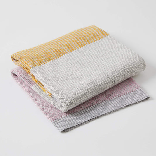 SPECTACULAR BLOCK STRIPE BABY BLANKET – PINK/MUSTARD